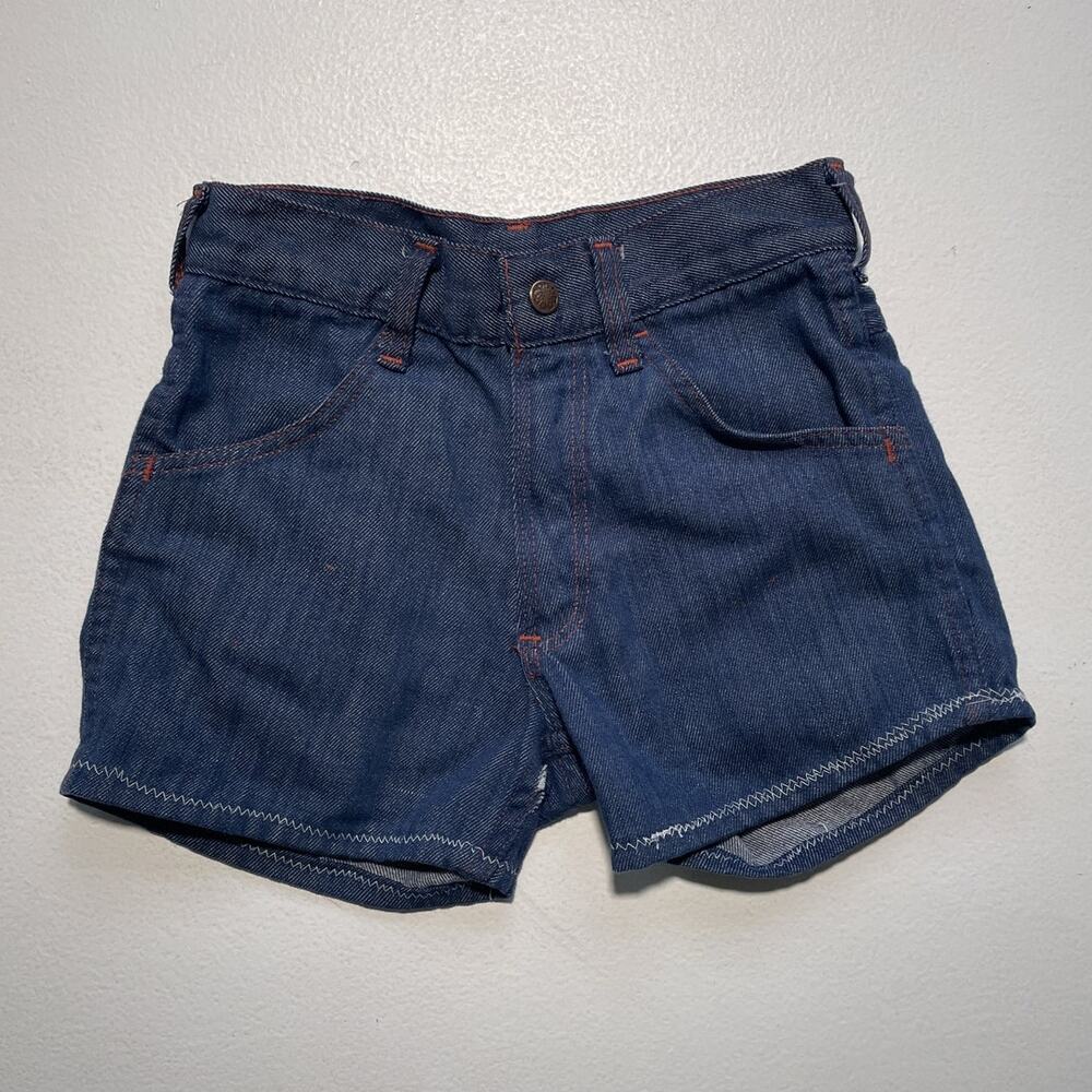 Vtg 70s KIDS Sears Blue Denim Shorts / Sz 14 Slim / Hemmed Retro